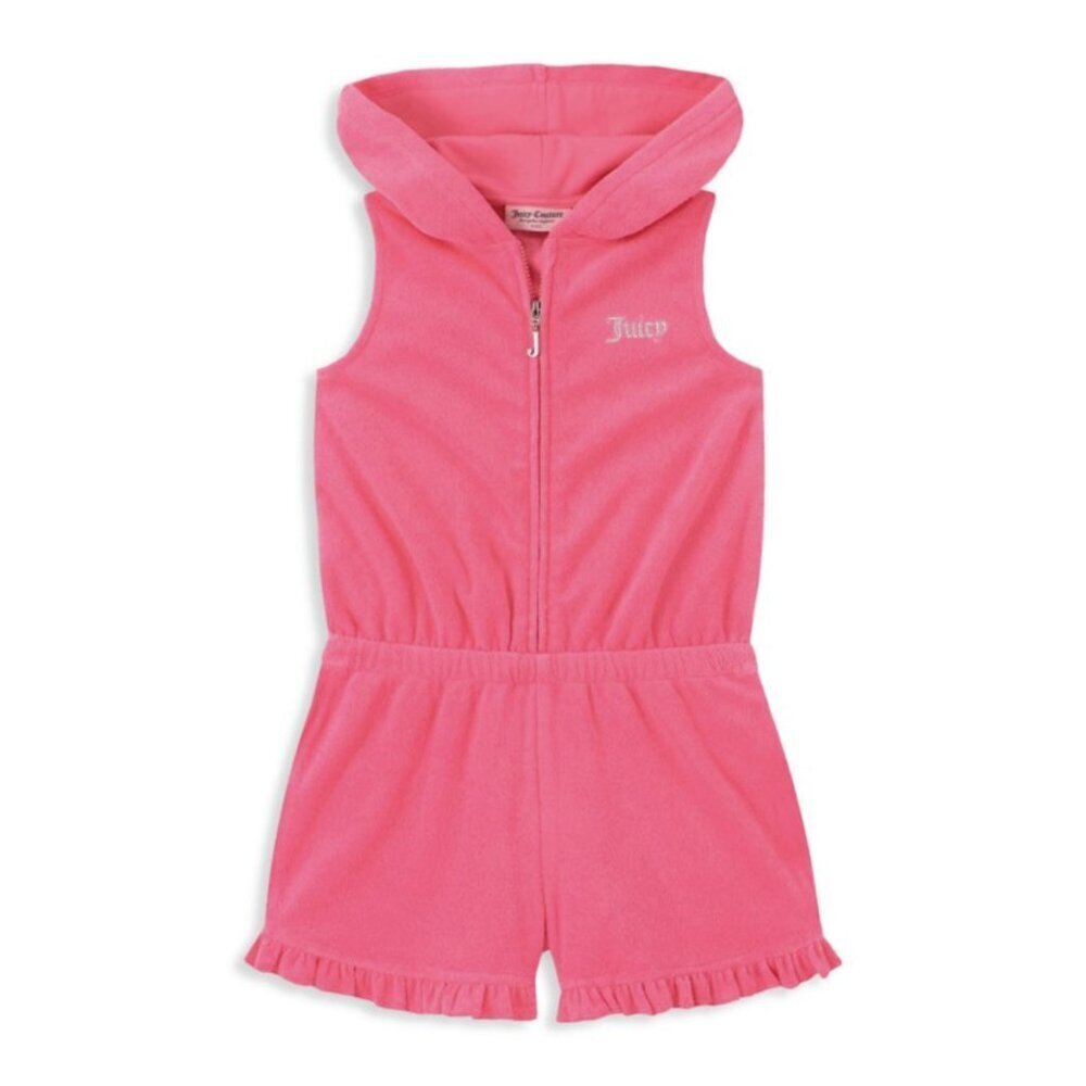 Juicy Couture NWOT Little Girl's Hooded Cotton-Blend Romper in Pink, size 24M
